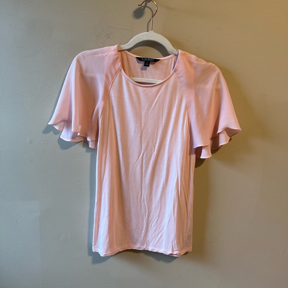 Lauren Ralph Lauren light pink flutter sleeve blouse size XS